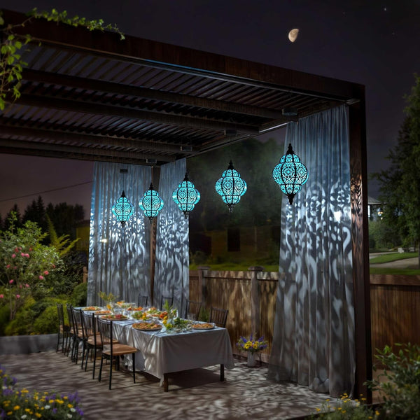 Hanging Solar Lights Outdoor Garden Decor Solar Lantern Waterproof Plastic Moroccan Outdoor Decorations for Patio Pathway Yard Backyard Garden Decorative (1, Black)6