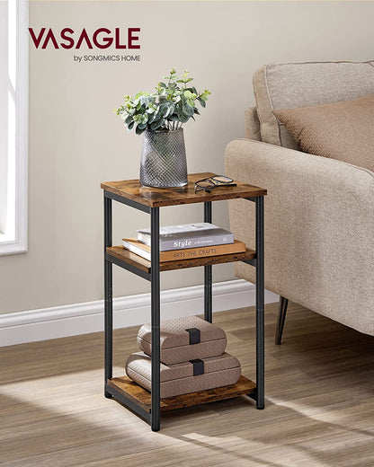VASAGLE Side Table, Small End Table, Tall Nightstand, Steel Frame | for Living Room, Bedroom, Office, Bathroom, Rustic Brown and Ink Black ULET273B012