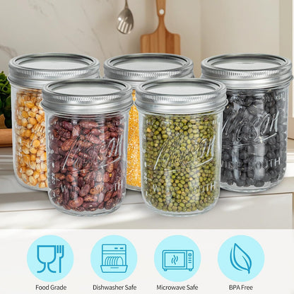 Wide Mouth Mason Jars 16 Oz with Lids 8 Pack, Canning Jars with Metal Airtight Lids and Bands, 16 Oz Glass Jars for Fermenting, Meal Prep, Freezing7