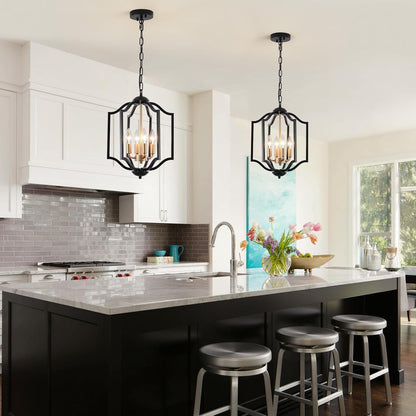 Black and Gold Chandelier Light Fixture, 4-Light Farmhouse Chandelier Dining Room Light Fixtures Rustic Hanging Small Entryway Pendant Light for Kitchen Island Foyer Living Room5