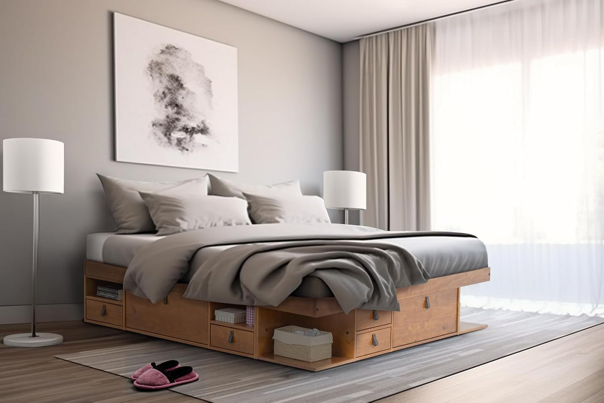bali-king-size-storage-platform-bed-with-6-drawers-6-shelves-3-door-cabinets-2-pullout-nightstands-solid-pine-wood-bed-frame-with-underbed-storage-no-box-spring-needed-oak-brown