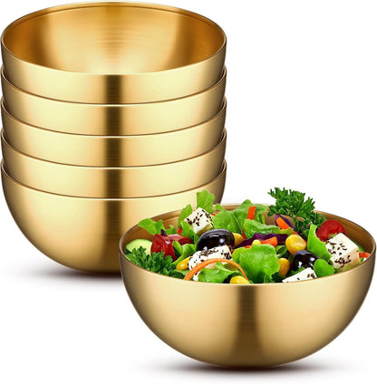 6 Pcs Gold Mixing Bowls Stainless Steel Mixing Bowl Decorative Gold Esthetician Bowls Metal Serving Bowl for Facial Cereal Rice Noddle Fruit Kitchen Party Cooking Baking Prepping(5.9 Inches)1