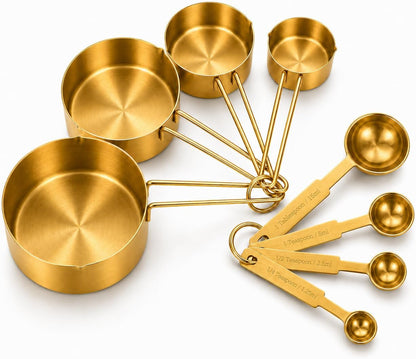 Gold Measuring Cups and Spoons Set, 8 Piece Stainless Steel Measuring Cup and Spoon Set for Baking and Cooking, Stackable Gold Kitchen Measuring Utensils for Dry and Liquid Ingredients1