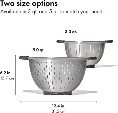 OXO Good Grips Strainer - 5 Qt Capacity, Stainless Steel | Colander, Nesting Design for Easy Storage, Non-Slip Handles, Drains Pasta and Vegetables, Dishwasher Safe6
