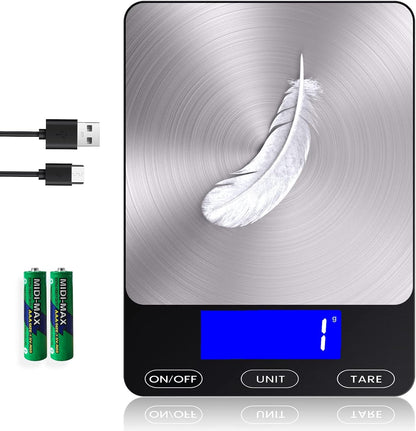 Food Scale -33Lb Digital Kitchen Scale for Food Ounces Grams Rechargeable | 304 Stainless Steel,Batteries and Type-C Charging | Perfect for Meal Prep, Cooking, and Baking, Black1
