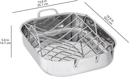 Stainless Steel Rectangular Roasting Pan with Rack, Turkey Roaster, Dishwasher Safe, Easy to Clean, Oven Safe, 16 In6