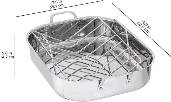 Stainless Steel Rectangular Roasting Pan with Rack, Turkey Roaster, Dishwasher Safe, Easy to Clean, Oven Safe, 16 In6