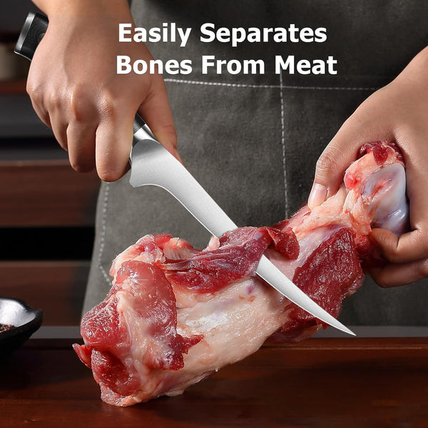Fillet Knife, 7" Flexible Boning Knives with G10 Handle, Dishwasher Safe High Carbon German Steel Fish Knife for Meat Trimming, Deboning & Skinning,Professional Holiday BBQ Cooking Gift for Men4