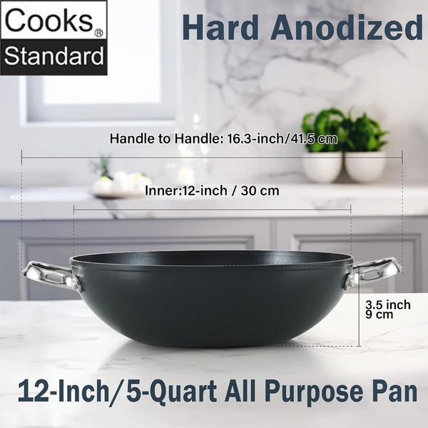 12-Inch Hard Anodized Nonstick Wok Chef’S Pan 5-Qt | Deep Stir Fry Pan with Vented Glass Lid, Dual Side Handles, Flat Bottom Wok, Works on All Stovetops, Induction Ready2