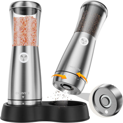 Electric Salt and Pepper Grinder Set - Automatic Stainless Steel Rechargeable Salt and Pepper Grinder Set with Storage Base, Large Capacity, LED Light & Adjustable Coarseness, Ideal Kitchen Gadget1
