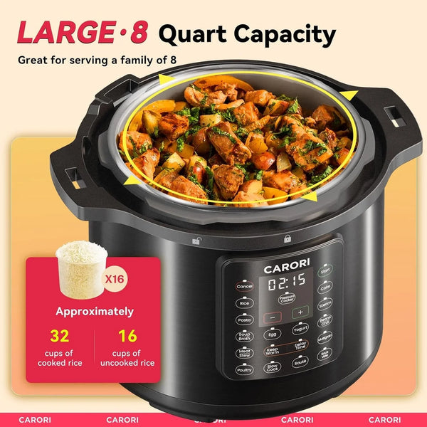 1200W 12-In-1 Electric Pressure Cooker 8Qt, Stainless Steel Pressure Cooker, Slow Cook Rice Cooker Steamer Sauté, Yogurt Maker, Warmer & Sterilizer with Recipe, Safer Venting Design, Black3