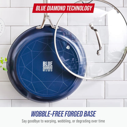 12" Diamond Ceramic Nonstick Frying Pan Skillet with Lid, Blue | Pfas-Free Ceramic Nonstick, Dishwasher & Oven Safe, Stay Cool Handle, Durable Metal Utensil Safe, Egg & Omelet Pan6
