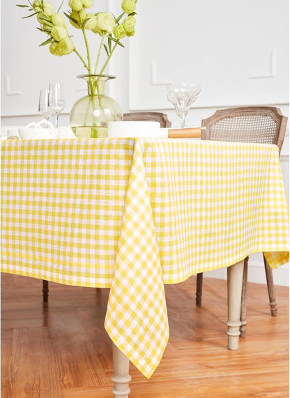 100% Pure Linen Tablecloth Yellow, Gingham Check 60 X 144 In2