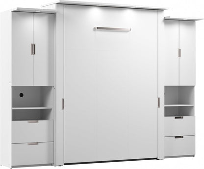 Queen Murphy Bed with Storage Cabinet, White, Lumina, 114W1