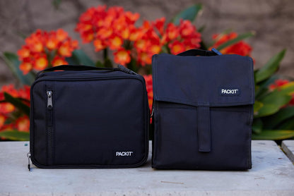 Freezable Lunch Bag, Black, Built with Ecofreeze Technology, Foldable, Reusable, Zip and Fold Closure with Buckle Handle, Perfect for School and Office Lunches7