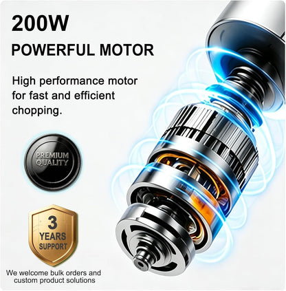 Food Chopper Electric, 200W Motor, 1L Plastic Bowl, Black | Dual Blades, 2 Speed Switch, Overheat Protection, Anti-Slip Pad, Black, 3 Years Support3