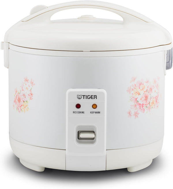 JNP-1800-LF 10 Cup Capacity White Rice Cooker with Non-Stick Inner Pot, Retractable Power Cord, and Keep Warm up to 12 Hours (Flower)1