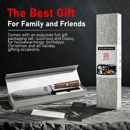 Japanese Chef Knife 8 Inch, 67 Layers Damascus Knife VG10 Steel Core, Hand Sharpened 10-12° Sharp Edge, Professional Kitchen Knife with Rosewood Handle and Gift Box for Meat & Vegetable Cutting9