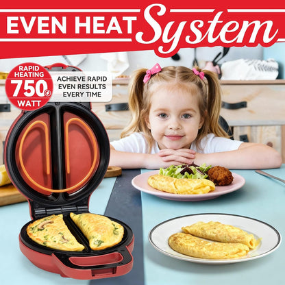 Flip Omelette Maker Electric, Omelette Pan Nonstick for 2 Individual 6.5" Omelets, Cooking Gadgets for Home, Omelet Maker with Ceramic Coating, Red2