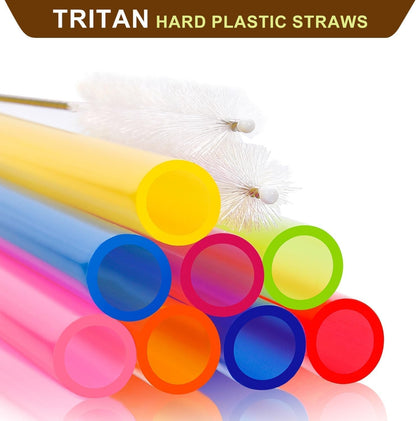 [Angled Tips] 8 Pcs Reusable Jumbo Wide Boba Straws & Smoothie Straws, Multi Colors Reusable Straw, BPA FREE Food-Grade Tritan Plastic Straw for Bubble Tea(Tapioca Boba Pearls) Milkshakes W/ 2 Brushes3