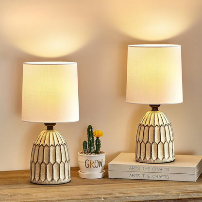 Table Lamps Set of 2-13.5" Small Boho Lamp - Bedside Lamps - Farmhouse Rustic Ceramic Table Lamp for Bedroom, Living Room, Nightstand, Office, Side Desk Lamp, End Table Lamp1
