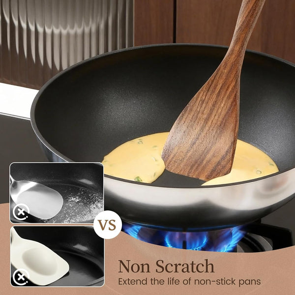 10 PCS Durable Natural Teak Wooden Cooking Utensil Set, Non Toxic Wooden Spoons for Cooking, Wooden Utensil Set for Cooking with Comfort Grip, Nonstick & Easy to Clean Wood Kitchen Utensil Set3