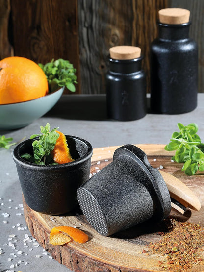 Cast Iron Spice Grinder Set with Beech Wood Lid, Spice Mill, Herb and Seed Grinder, 3 Inches (Black)4