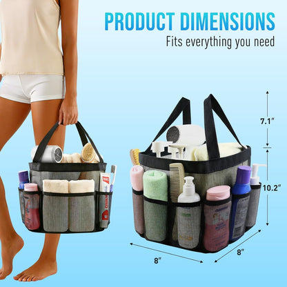 Mesh Shower Caddy Portable, Shower Tote Bag for Dorm Room Essentials, 8 Pockets Large Shower Basket for College Gym Beach Camping (1, Black)2