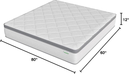 Queen Mattress, 12 Inch Hybrid Mattress Queen with Comfort Foam|Innerspring Pillow Top Mattresses in a Box, Pressure & Pain Relief, Soft Feel but Supportive, Certipur-Us2