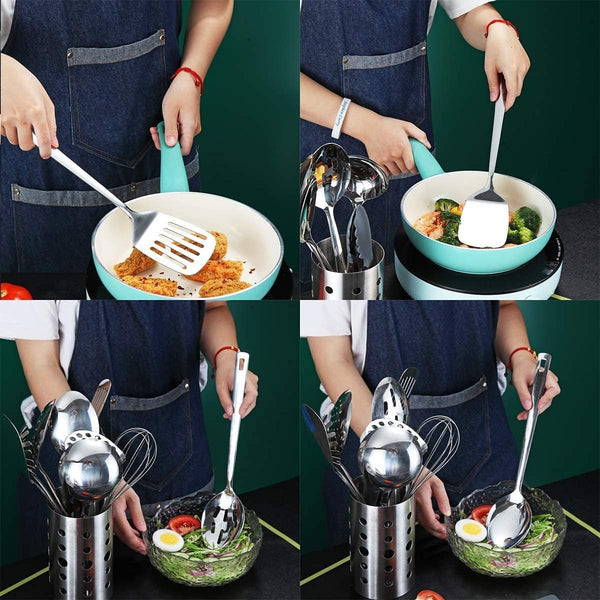 Stainless Steel Cooking Utensils Set,  13 Pieces Kitchen Utensils Set, Kitchen Tools Set with Utensil Holder Non-Stick and Heat Resistant,Dishwasher Safe, Easy to Clean (13 Packs)5