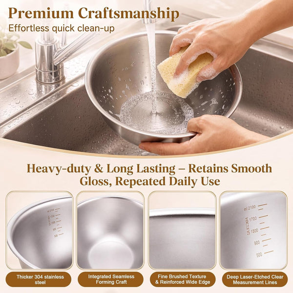 6 Pcs Stainless Steel Nesting Mixing Bowls Set 6 Sizes 0.5Qt‑5Qt4