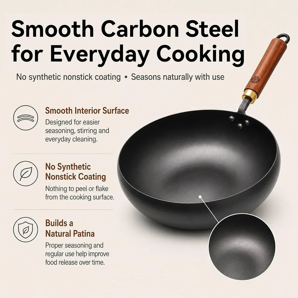 9-5-inch-carbon-steel-wok-with-lid-flat-bottom-stir-fry-pan-deep-3-5-qt-bowl-for-1-2-servings-smooth-carbon-steel-surface-flat-base-for-induction-gas-electric-and-ceramic-cooktops