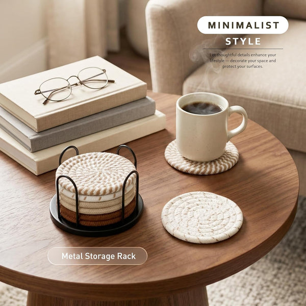 Coasters Set of 8 for Drinks, 4 Inch Large Coasters for Coffee Table, Tabletop Protection for Hot & Cold Drinks, Versatile Coasters for Home Decor, Non-Slip & Easy to Clean, Coffee2