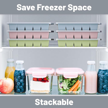 Silicone Ice Cube Tray 3 Pack - EASY RELEASE Ice Cube Tray with Lid, BPA Free Ice Cubes Trays for Freezer,Ice Cube Mold for Cocktail,Whiskey (Blue+Pink+Green)6