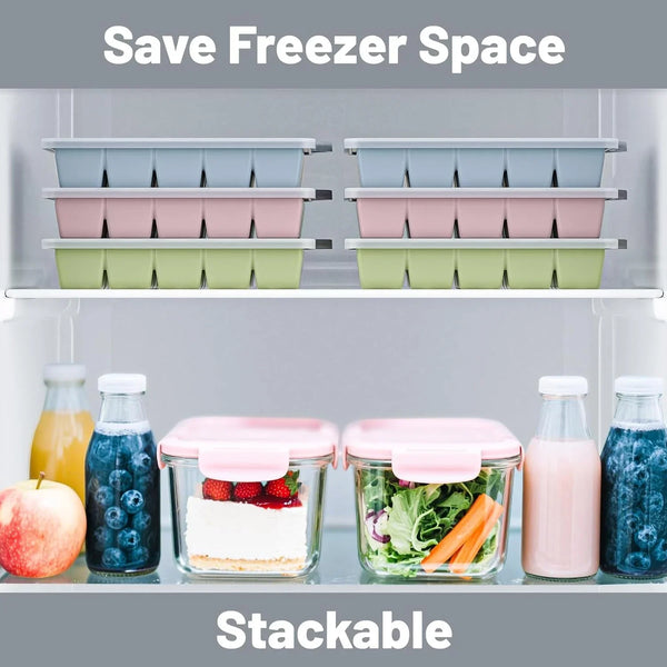 Silicone Ice Cube Tray 3 Pack - EASY RELEASE Ice Cube Tray with Lid, BPA Free Ice Cubes Trays for Freezer,Ice Cube Mold for Cocktail,Whiskey (Blue+Pink+Green)6