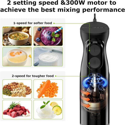 Immersion Hand Blender, Smoothie, Puree, Baby Food | Electric Handheld Mixer Portable Stick Mixer with Stainless Steel Blades for Soup, Emulsion Blender with 2 Mixing Speed2