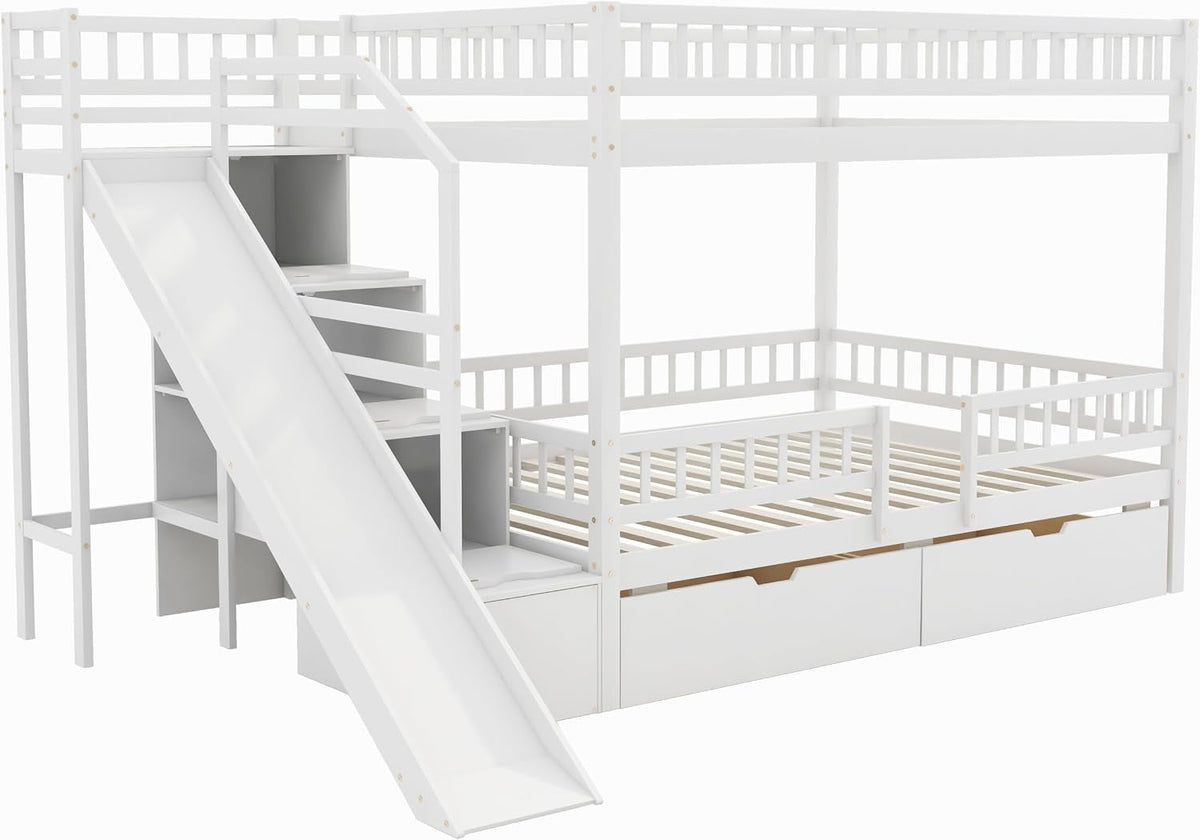 full-over-full-bunk-bed-with-storage-staircase-slide-and-2-drawers-wood-bunk-bed-frame-for-kids-solid-pine-wood-bed-with-guardrail-no-box-spring-needed-white