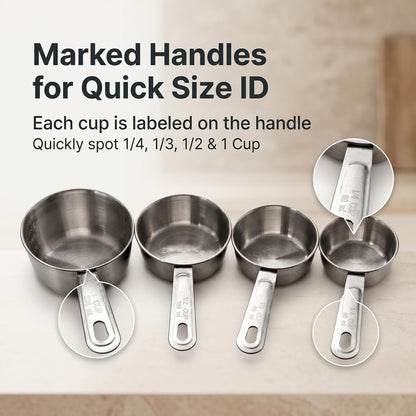 Stainless Steel Measuring Cups Set of 4, Nesting Metal Cups, Marked Handles4