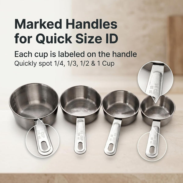 Stainless Steel Measuring Cups Set of 4, Nesting Metal Cups, Marked Handles4