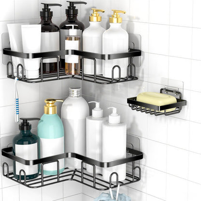 Corner Shower Caddy Shelf Organizer Rack, Self Adhesive Black Bathroom Shelves Basket, Home Wall Shower inside Organization and Storage Decor RV Accessories, First Apartment Essentials1
