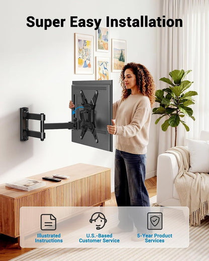 Full Motion TV Wall Mount for Echo Show 21/15 and 13-43 Inch Flat Curved Screen Tvs & Monitors, Max VESA 200X200Mm up to 44Lbs, TV Mount Wall Bracket with Rotation Swivel Tilt Extension7