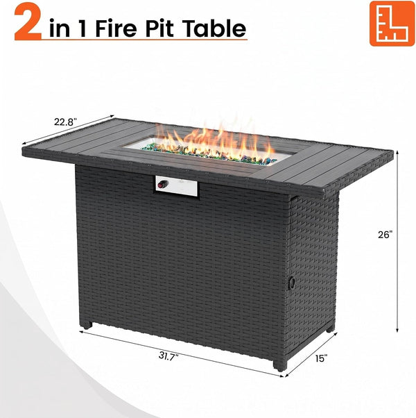 8 Piece Patio Furniture Set with 43" Fire Pit Table, Black9