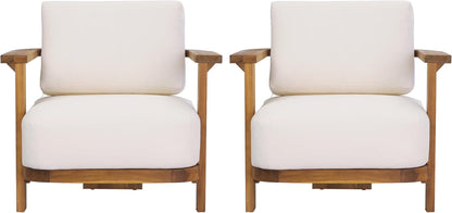 Stella Acacia Wood 4 Piece Patio Furniture Set, Wooden Patio Conversation Set with Club Chair+Coffee Table, 4-Seater Outdoor Loveseat Sofa + Armchair and Table Set, Teak+Beige28