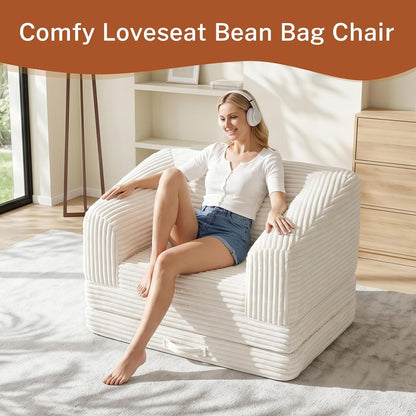 Convertible Boneless Couch Sleeper Sofa Bed, Folding Oversized Bean Bag Couch, Comfy Sofa Chairs for Adults with Filling, Single, Beige8