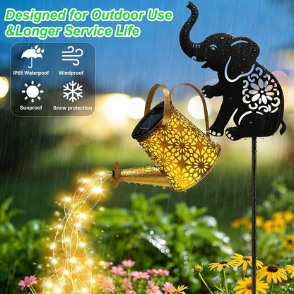 Solar Lights Outdoor,Watering Can with Elephant Silhouette Stake3