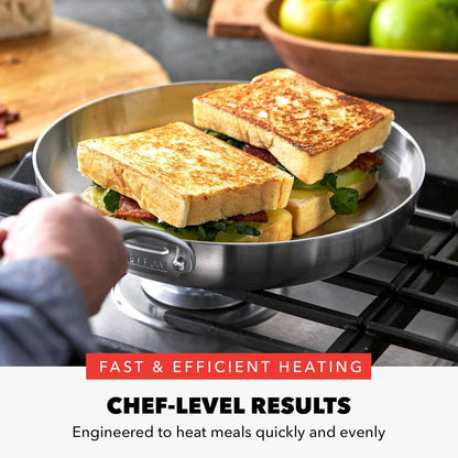 X Bobby Flay 10 Piece Stainless Steel Cookware Set, Tri-Ply Multiclad Pots & Pans, Professional Grade, Oven & Broiler Safe to 600°F, Dishwasher Safe, Durable, Induction Compatible, Silver9