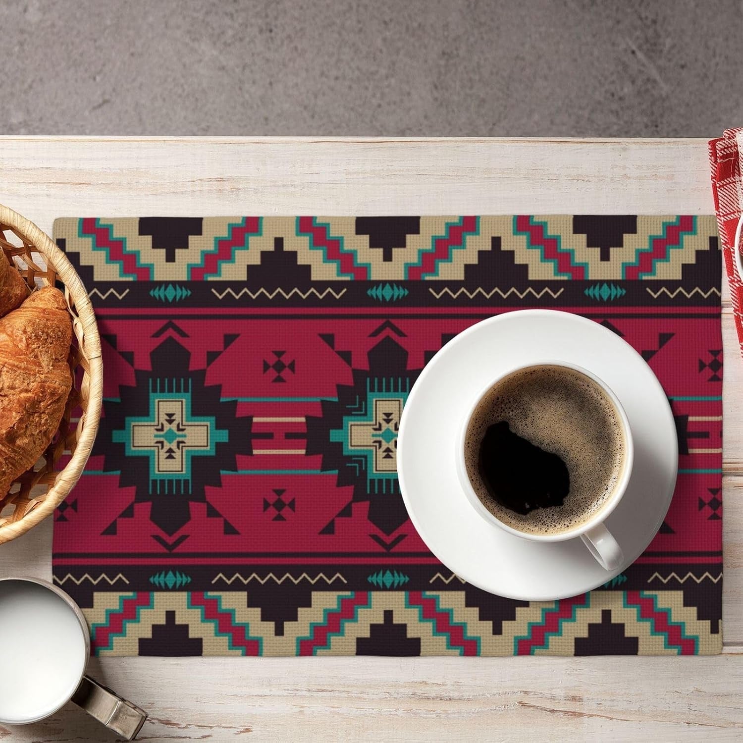 aztec-placemats-set-of-4-ethnic-native-southwest-place-mats-red-brown-tribal-navajo-mexican-geometric-rectangle-table-mat-linen-washable-placemat-for-party-kitchen-dining-decor-12x19-inch