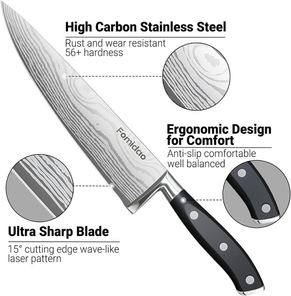 2PCS Chef Knife Set, Razor Sharp Japanese Kitchen Knife Set, High Carbon Steel Damascus Pattern Chef'S Knives, Cooking Knife with Full Tang Handle Design for Home Kitchen7