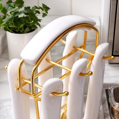 Stainless Steel Gold Kitchen Utensils Set with Holder, 7Pcs White6