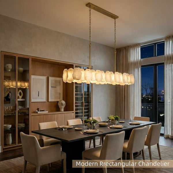 Alabaster Chandelier, 58 Inch Modern Rectangular Chandelier for Dining Room, Dimmable Linear Chandeliers for Kitchen Island, Natural Spanish Marble Stone Chandeliers for Dining Table, Living Room10
